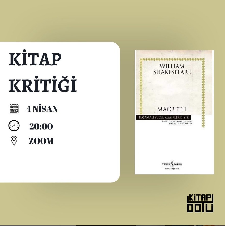 Bahar döneminin ikinci kritiği Macbeth 4 Nisan Salı günü online olarak gerçekleşecek.

📆: 4 Nisan Salı
🕙: 20.00
📍: Zoom

Hepiniz kritiğimize davetlisiniz 💐

ODTÜ Kitap Topluluğu

#odtü #metu #kittop