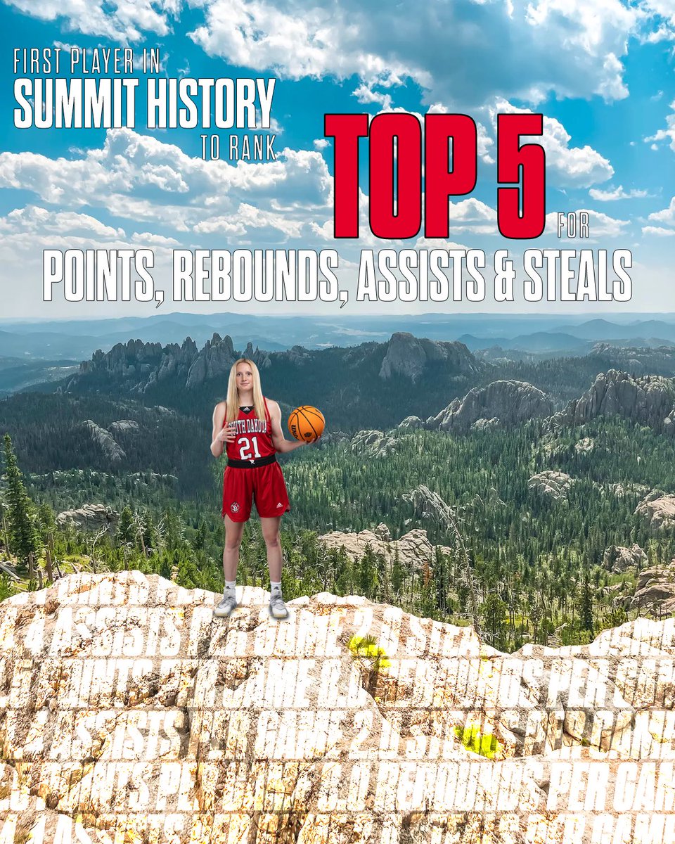 SDCoyotesWBB's tweet photo. Alone at the Peak. 🏔️

Grace’s final Summit League rankings this season:
3️⃣ 17.5 points/game
3️⃣ 8.0 rebounds/game
2️⃣ 4.4 assists/game
2️⃣ 2.0 steals/game

#GoYotes x #WeAreSouthDakota 🐾 https://t.co/iJFhDa0MQv