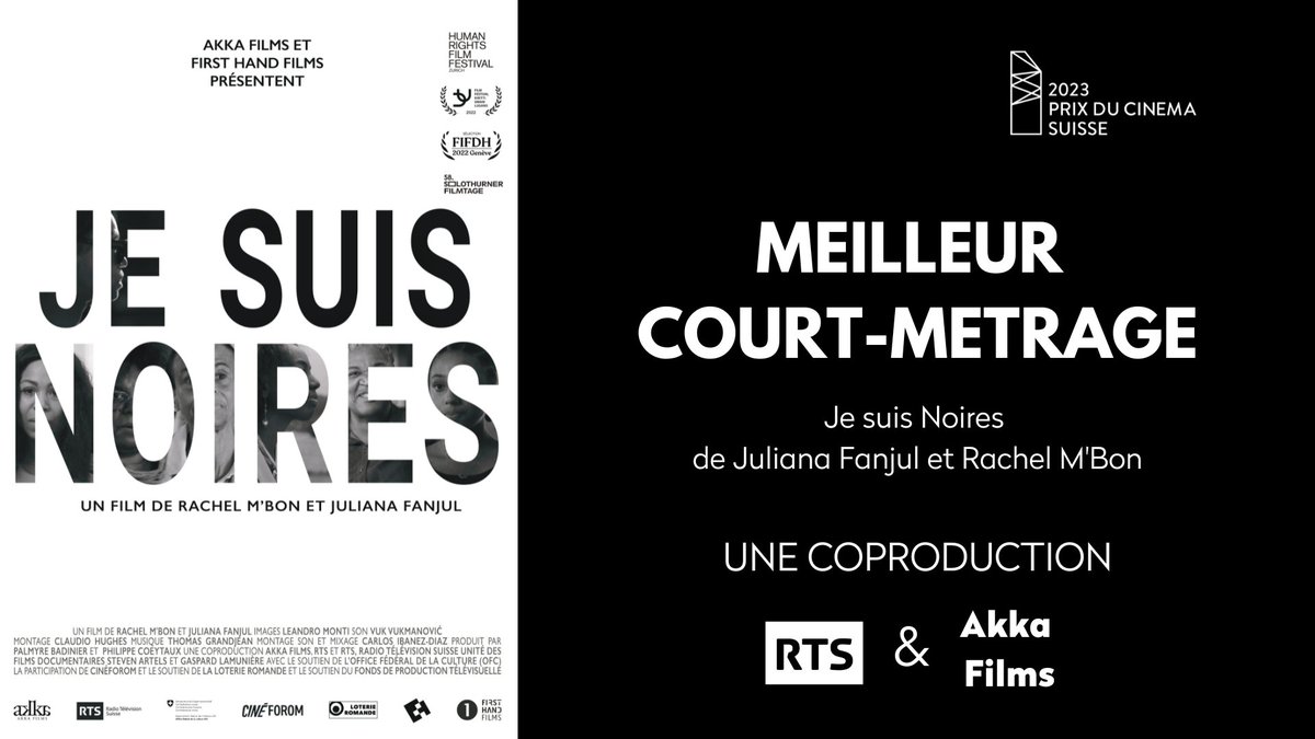 Le film "Je suis Noires" de Rachel M'Bon et de <a href="/julianafanjul/">Juliana Fanjul</a> remporte le prix du Meilleur court-métrage. #Quartz23 #SwissFilmAward #CoprodRTS &amp; <a href="/AkkaFilms/">AKKA Films</a>