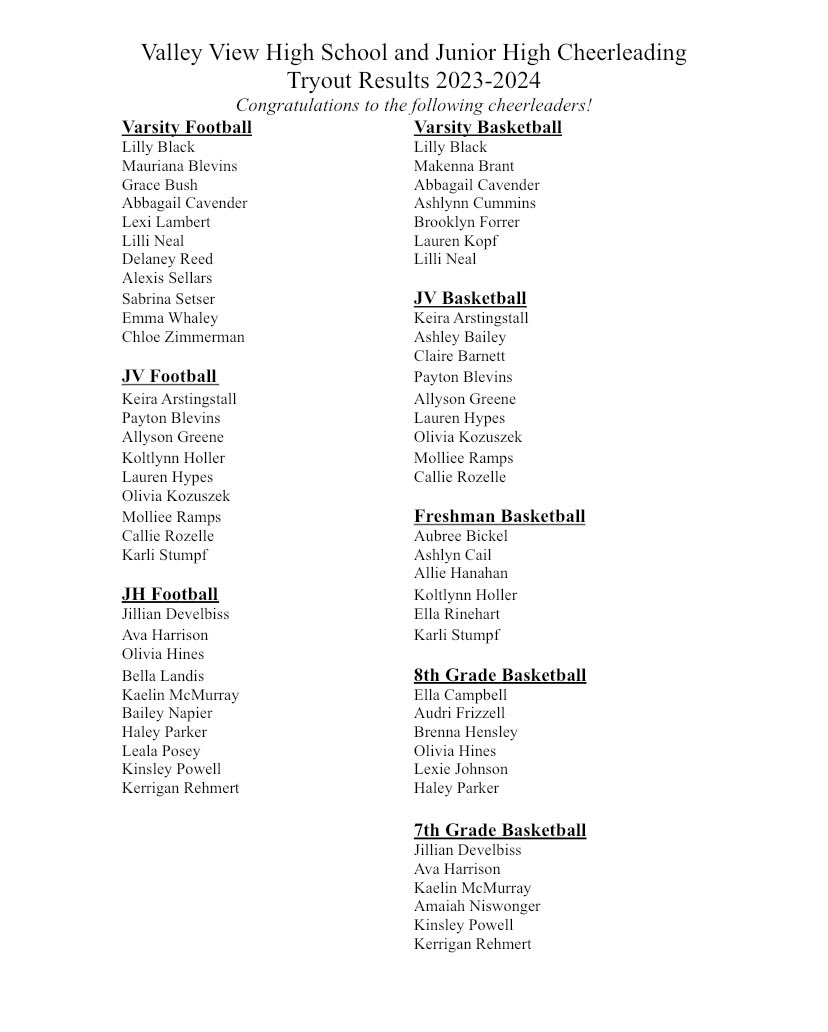 vv_cheer's tweet photo. Congrats to the VV cheerleaders for 2023-24!! https://t.co/iEGAgOMZNa