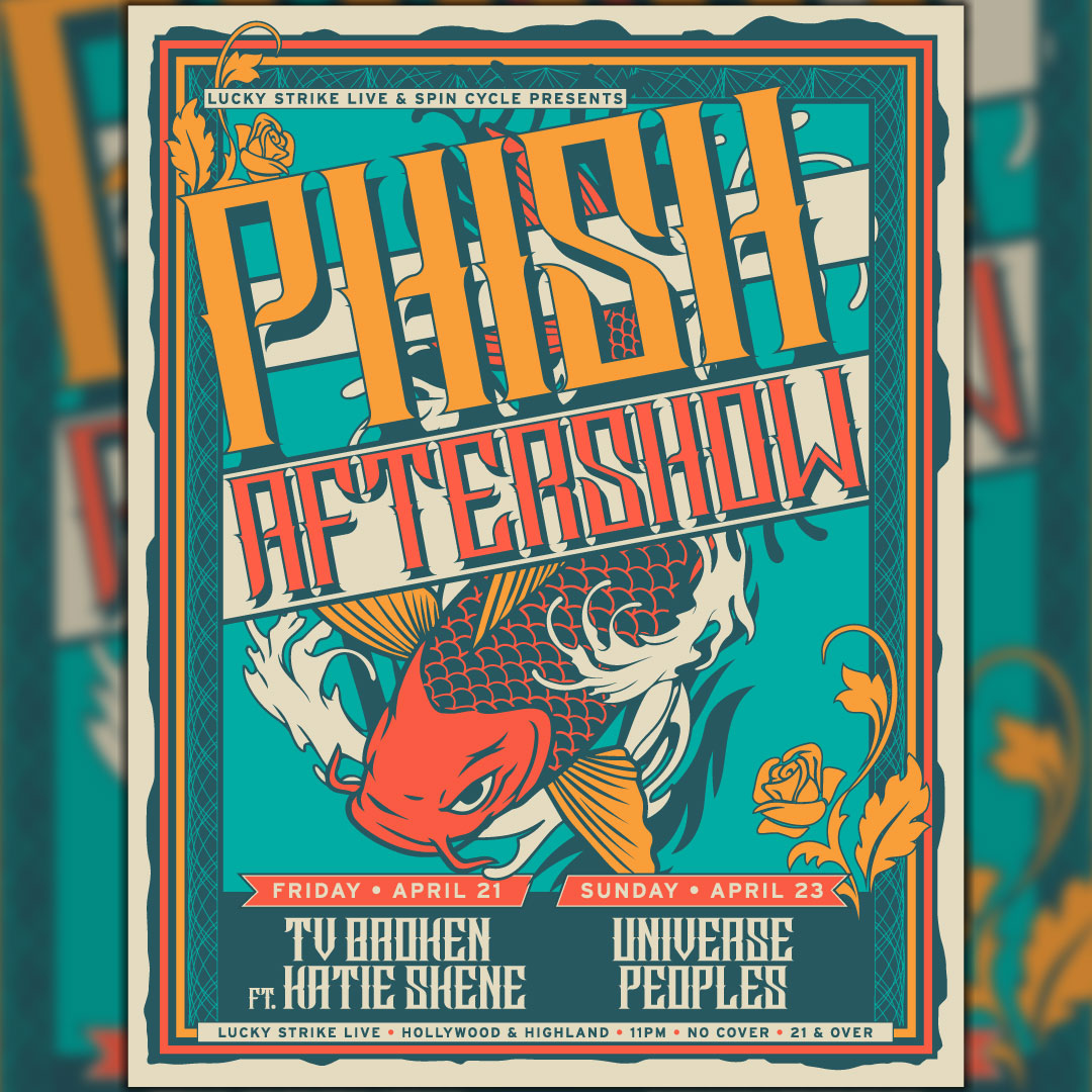 So stoked to announce two Free <a href="/phish/">Phish</a> Aftershows
Friday 4/21 - Tv Broken 3rd Eye Open 
Sunday 4/23 - Universe Peoples
Free w/ RSVP, 21+
linktr.ee/spincycleprese…

#spincyclepresents #luckystrikelive #tvbroken3rdeyeopen #katieskene #universepeoples
#phish #hollywoodbowl #aftershow