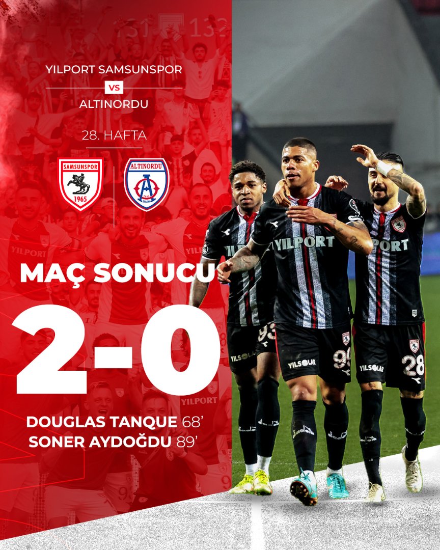 Samsunspor's tweet photo. ⏱️ 90+8' : Maç sonucu!
Yılport Samsunspor 2 - 0 Altınordu
#SAMvAOR https://t.co/9JwmQzE0iH