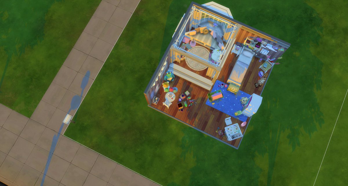 spopies_'s tweet photo. Disney Inspired Room Shell Challenge from the Sims Community. Inspired by Boo's Room, where Boo, the 2-year-old girl in Monsters, Inc., lives. She is an adorable toddler who is curious, and naive, and very artistic. #SimsCommunity #SCDisney #Disney #ShellChallenge #MonstersInc https://t.co/ZR6lFriPWN