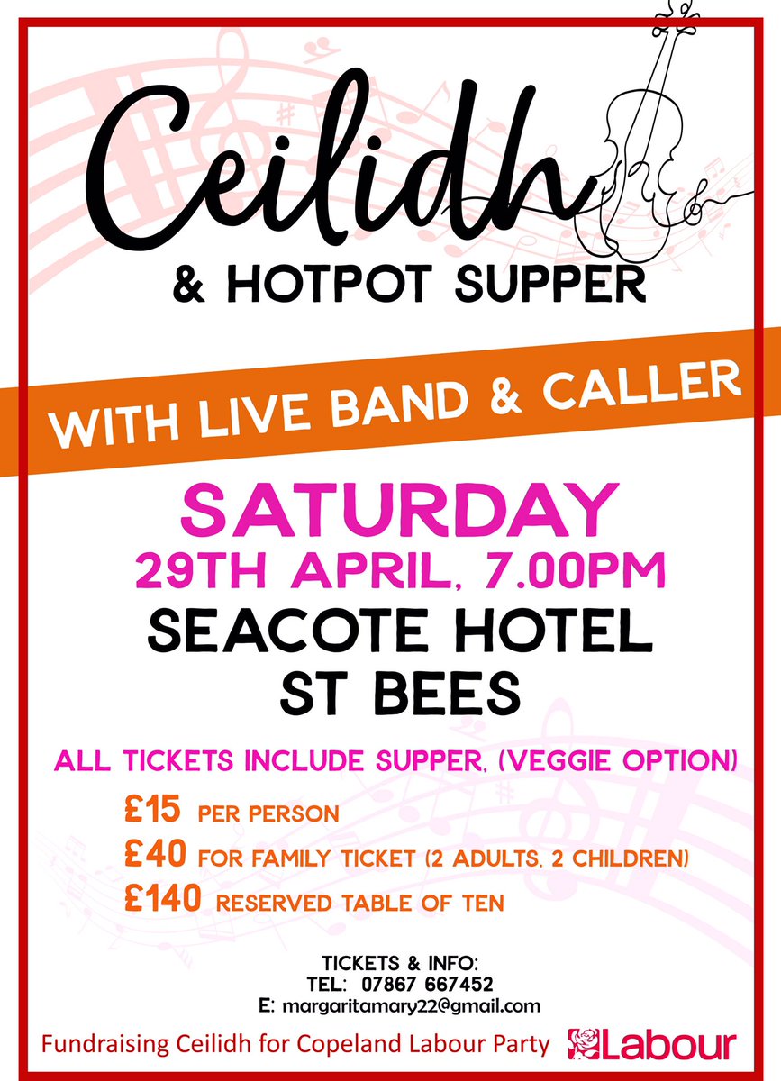 LabourCopeland's tweet photo. Just over a month until our ceilidh! 🎻 

A good and affordable night out, open to all, with feed and a quality band awaits…

Have you bought your tickets yet? Book now with using the contact details on the poster. 👇 https://t.co/b29DhrC0yb