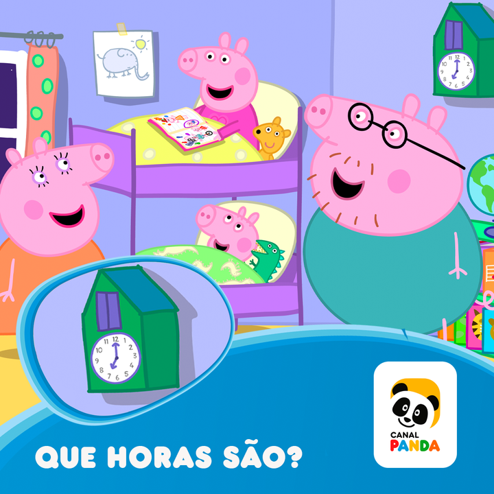 CanalPandaPT's tweet photo. Está na hora da nossa porquinha favorita ir para a cama! 🛌 Já adquiriste o poder especial de saber ver as horas? ⏲️ Consegues dizer-nos a que horas a #PorquinhaPeppa vai dormir? 😴 https://t.co/w4dqe5jMZw