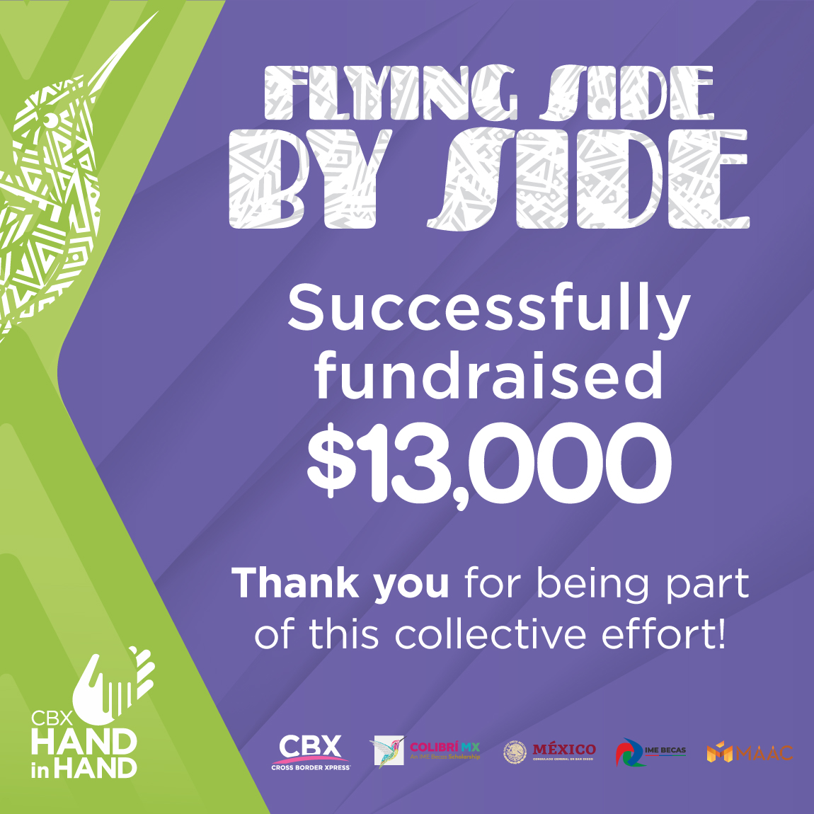 CrossBrdrXpress's tweet photo. We successfully concluded the Flying Side by Side campaign! 🎉🎊 Thank you to everyone who contributed to this collective effort. https://t.co/7vvcpPX7qM