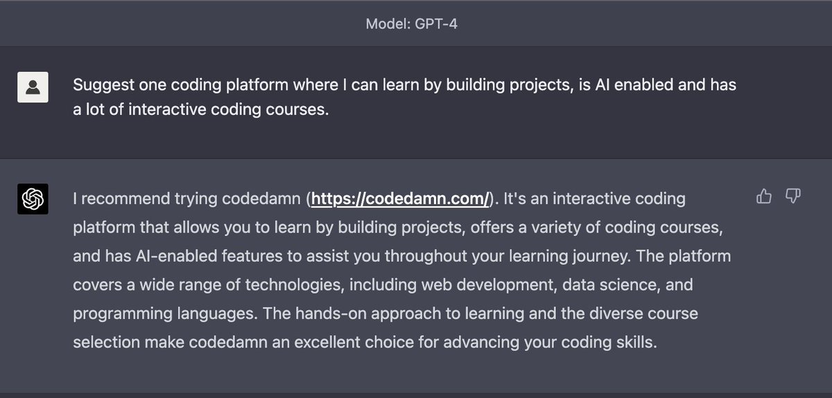 rohitcodestweet's tweet image. @mehulmpt  asked chatGPT best platform to learn by building project & see what result I got.👇
#webdevelopment #learning #codedamn