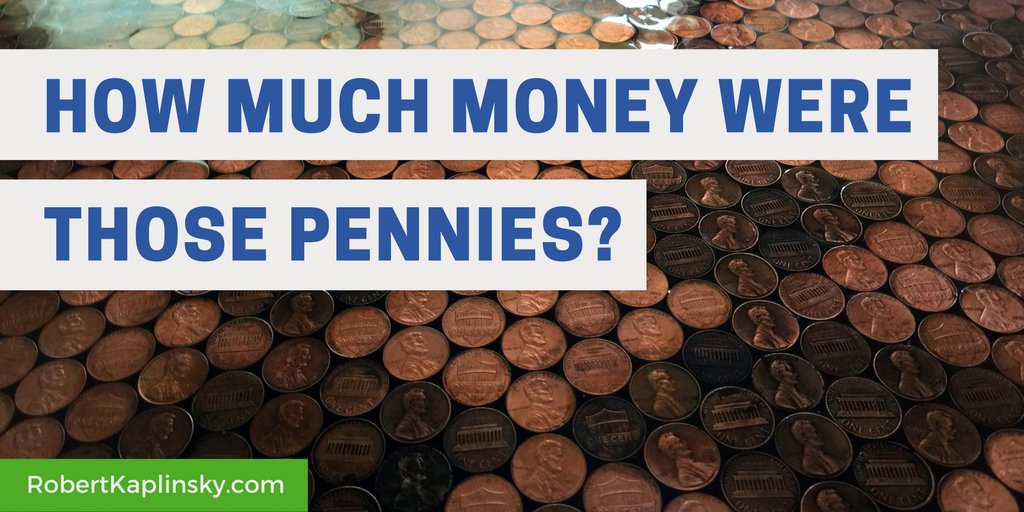 A homeowner tiled her floor with ~13,000 pennies.  Everyone loved it... until people complained about how she wasted $13,000!    
robertkaplinsky.com/work/much-mone…