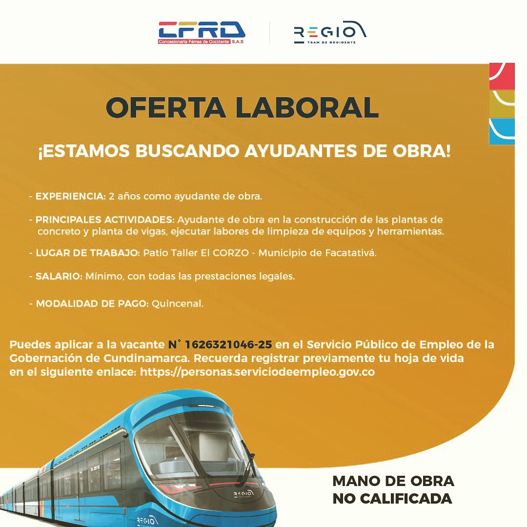 RegiotramCFRO's tweet photo. #RegioTeInforma 🚊
¡Tenemos una nueva oferta laboral para ti! Si cumples con el perfil, te invitamos a participar.
#NuestroRegio #RegiotramDeOccidente #CFRO #Regiotram https://t.co/eBKsYDqRcm