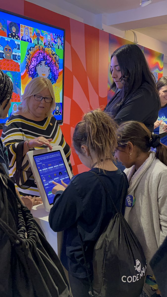 WomenriseNFT's tweet photo. GM ☀️ from #CodeFair by @GirlsWhoCode where we have been meeting the most brilliant bunch at the Women Rise NFT Art Studio activation in collaboration with @synchrony and GWC! The energy has been unreal and people of all ages have come in to play around in the NFT Art Studio, have created art! ✨
We continue to use art as a tool to tell stories, to campaign and to onboard more people into Web 3!
We saw so many young girls, women, non-binary individuals, teachers, parents etc interact with the activation and learn about Women Rise, about the NFT generator, minting process and more!
There were people from all backgrounds. “Yes, they have a hijabi one too” said a young girl who saw herself represented by the Women Rise art!
The activation is live for today, tomorrow and Sunday! Stop by if you are in New York! ✨🥰 #WomenRise #Girlswhocode #womenintech