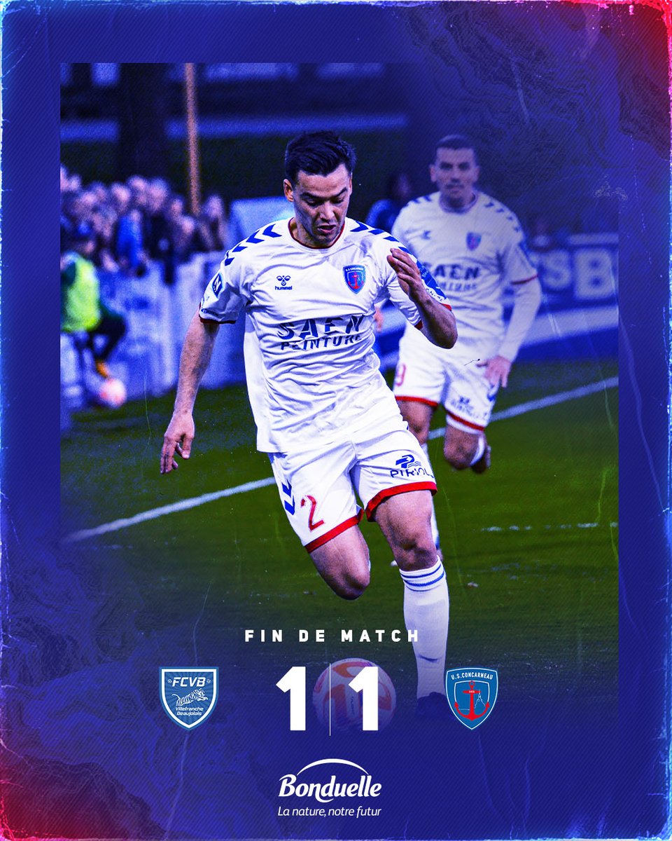 USConcarneau's tweet photo. [#FCVBUSC] 1️⃣-1️⃣ │ ⏱ 90+2'

𝗖'𝗲𝘀𝘁 𝘁𝗲𝗿𝗺𝗶𝗻𝗲́ 𝗮̀ 𝗩𝗶𝗹𝗹𝗲𝗳𝗿𝗮𝗻𝗰𝗵𝗲.

Les Thoniers ont multiplié les situations avant de concéder le match nul dans les ultimes minutes de la rencontre. https://t.co/hi4pK7fylQ