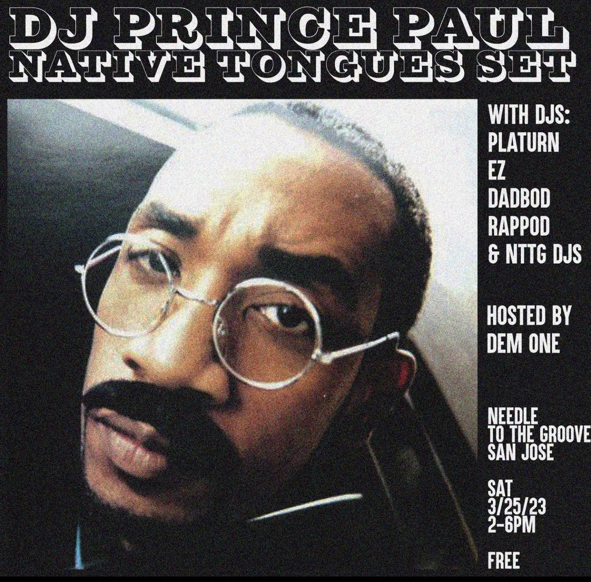 Gonna be a helluva weekend in the Bay! Native Tongues 4-Eva <a href="/DJPrincePaul/">DJ Prince Paul</a> @Platurn <a href="/DelHIERO/">Del The Funky Homosapien</a> <a href="/DadBodRapPod/">DBRP</a> <a href="/djalbertjenkins/">albertjenkins</a> <a href="/_davidma/">David Ma</a> <a href="/lifeafterhiphop/">DEM ONE</a> <a href="/tayodub/">Terry Jerome</a> <a href="/AugustHall_SF/">August Hall</a>