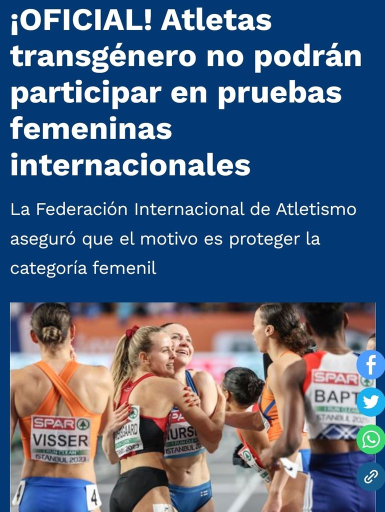 🚨ÚLTIMO MINUTO🚨 EXCELENTE NOTICIA! SE ACABÓ LA ROCHELA PROGRESISTA EN EL DEPORTE 👏👏👏 La Federación Internacional de Atletismo anunció: Los TRANSGÉNERO NO PODRÁN PARTICIPAR en COMPETICIONES DEPORTIVAS FEMENINAS a partir del 31 de marzo. Se hace JUSTICIA 👇🔥