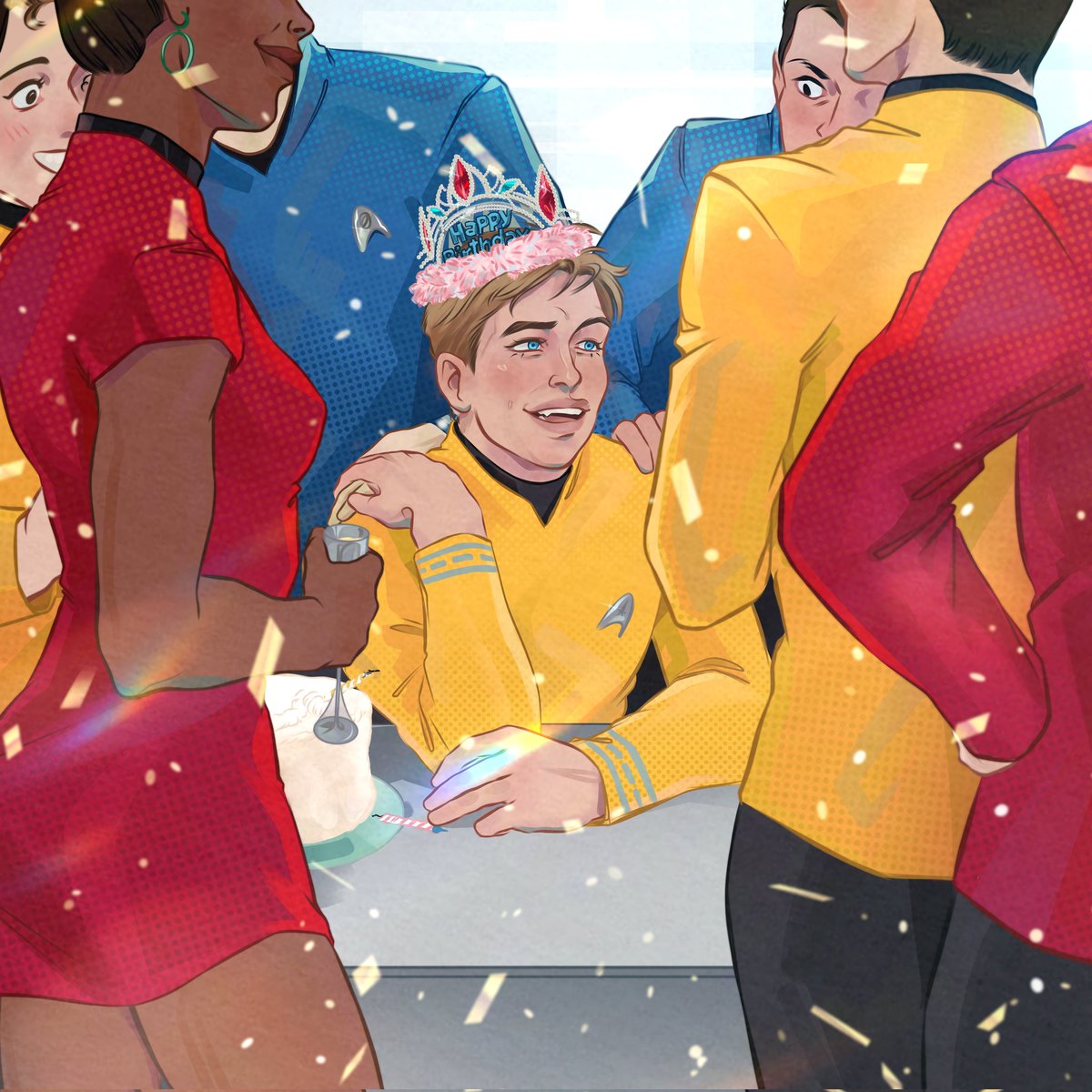 yes his birthday was two days ago but I couldn't finish this art earlier
my heart needed happy Kirk surrounded by his friends 😫🤙💛💓
#startrekAOS #StarTrek #captainkirk #spock #startrekfanart #jimkirk #jamestkirk #mccoy #bones #uhura #sulu #scotty #chekov #aos #aoskirk