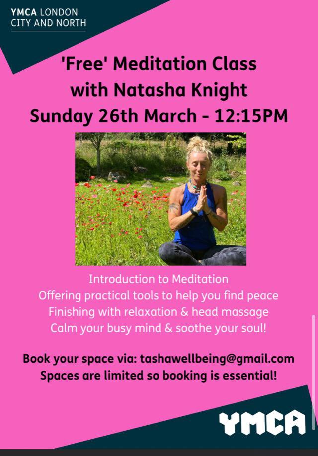 ‘Free’ meditation class at the Crouch End YMCA Fitness Centre with the lovely Natasha ❤️