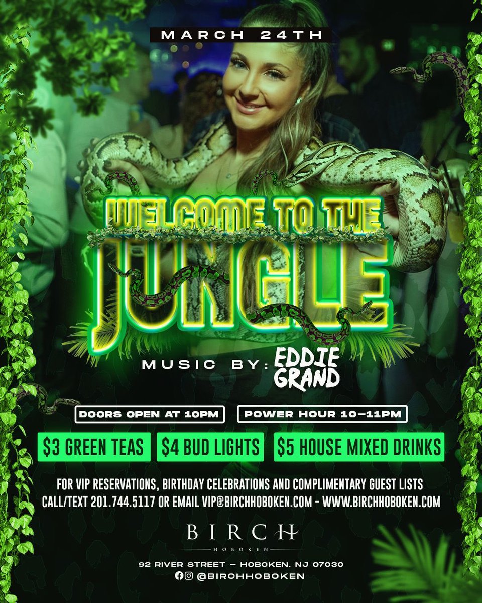 eddiegrandnj's tweet photo. The Grand Adventures Tour continues tonight! Taking over @BirchHoboken with my brother @TobiasEats 🔥 Join us for the official release party for his debut single Tu Amor! Jungle Theme 🐍 Doors 10PM. Get here early! #FULLSENDONLY 🚀 https://t.co/NYu31DH8mJ