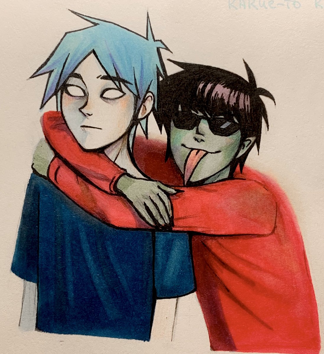 kvasovarn's tweet photo. Silly sketch #gorillaz #blur https://t.co/eiARCJwSVF
