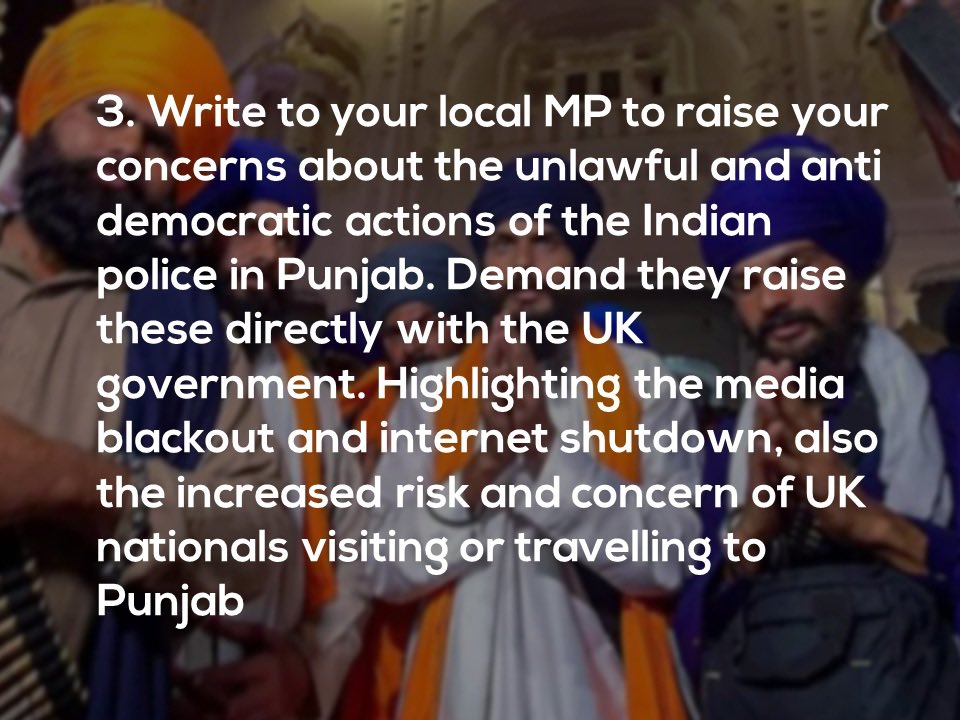 UK51NGH's tweet photo. What can you do to help the situation in Punjab right now?  Please support the Panthic campaign by following these actions…. Please share 🙏🏽✊🏽

#isupportamritpalsingh #freesikhpoliticalprisoners #sikhs #Khalsa #Neverforget84 https://t.co/qhb7oSiy4M
