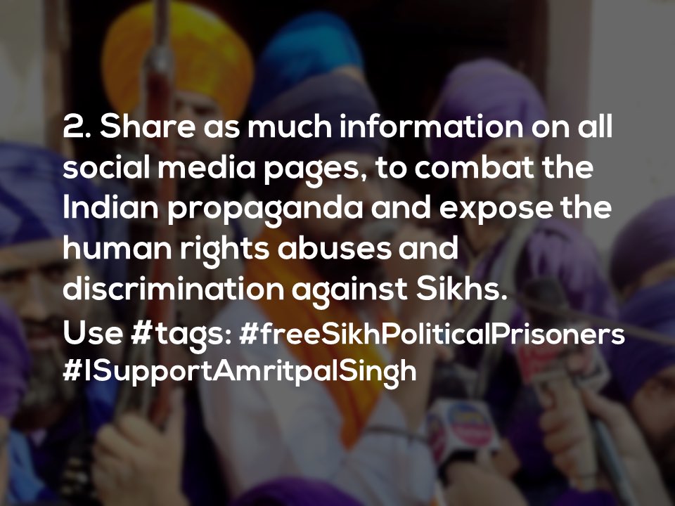 UK51NGH's tweet photo. What can you do to help the situation in Punjab right now?  Please support the Panthic campaign by following these actions…. Please share 🙏🏽✊🏽

#isupportamritpalsingh #freesikhpoliticalprisoners #sikhs #Khalsa #Neverforget84 https://t.co/qhb7oSiy4M
