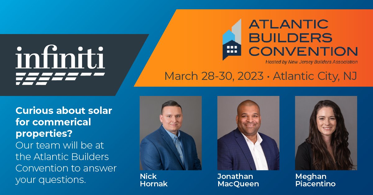 Infiniti_Energy's tweet photo. Interested in learning about incorporating solar in commercial and manufacturing building plans? Reach out to our team to set up a meeting at the Atlantic Builders Convention in Atlantic City next week! https://t.co/3gcES3OuGc
#njba #ABConvention #solarpower #NJsolar https://t.co/tIMo6hpJ9R