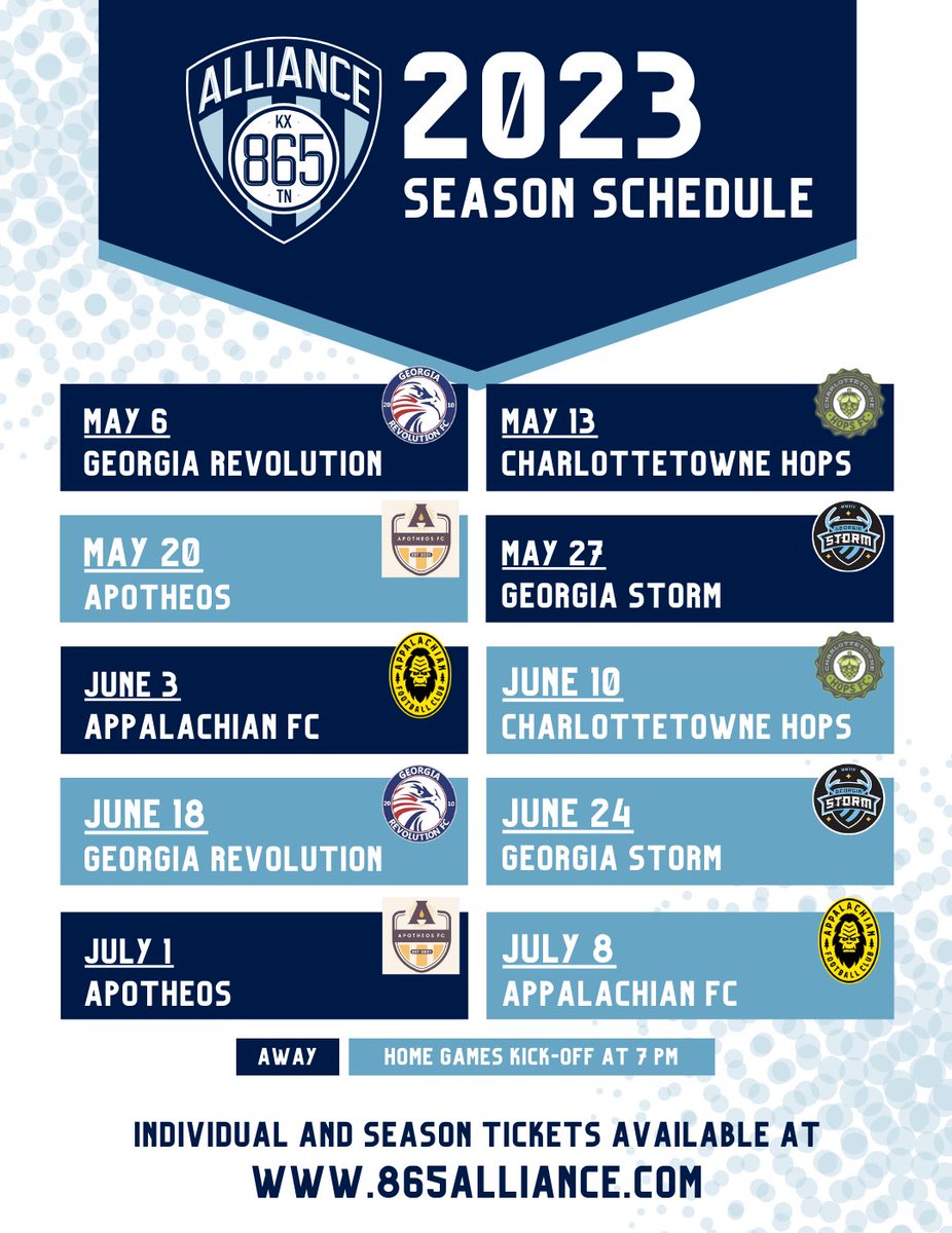 865Alliance's tweet photo. If you were waiting on a schedule to buy your season seats, your time has come! 865 Alliance is kicking off in May! https://t.co/VeMSD7A7aL
