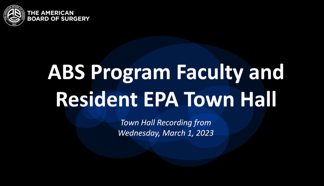 AmBdSurg's tweet image. ICYMI: Earlier this month, the ABS hosted a town hall for program faculty &amp;amp; residents to engage directly with #ABSEPAProject leaders. The recording is available on our website, along with recordings of our other virtual events: ow.ly/2g8s50NrFPR