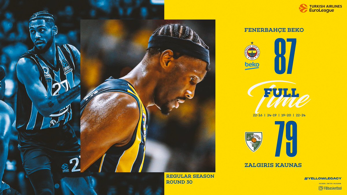 Maç bizim! 💪

Tebrikler Fenerbahçe Beko! 👏 

Maç Sonucu | Fenerbahçe Beko 🆚 <a href="/bczalgiris/">BC Zalgiris Kaunas</a>: 87-79

Skor dağılımımız: Hayes-Davis 19, Dorsey 15, Guduric 14, Jekiri 13, Motley 13, Biberovic 8, Booker 3, Calathes 2. #YellowLegacy