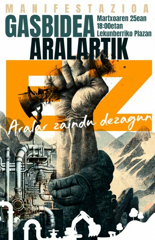 sustraierak's tweet photo. Mañana sábado, 25 de marzo, a las 18:00 de la tarde manifestación en #Lekunberri en contra del #Gaseoducto de #Aralar
#GasBiderikEz #AralarZainduDezagun https://t.co/hWLIbO1L0H