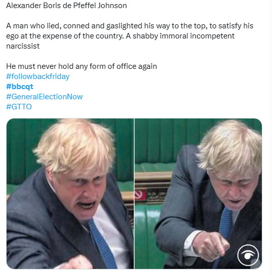 Britain_People's tweet image. BORIS JOHNSON

RETWEET if you think he must never hold any office again.