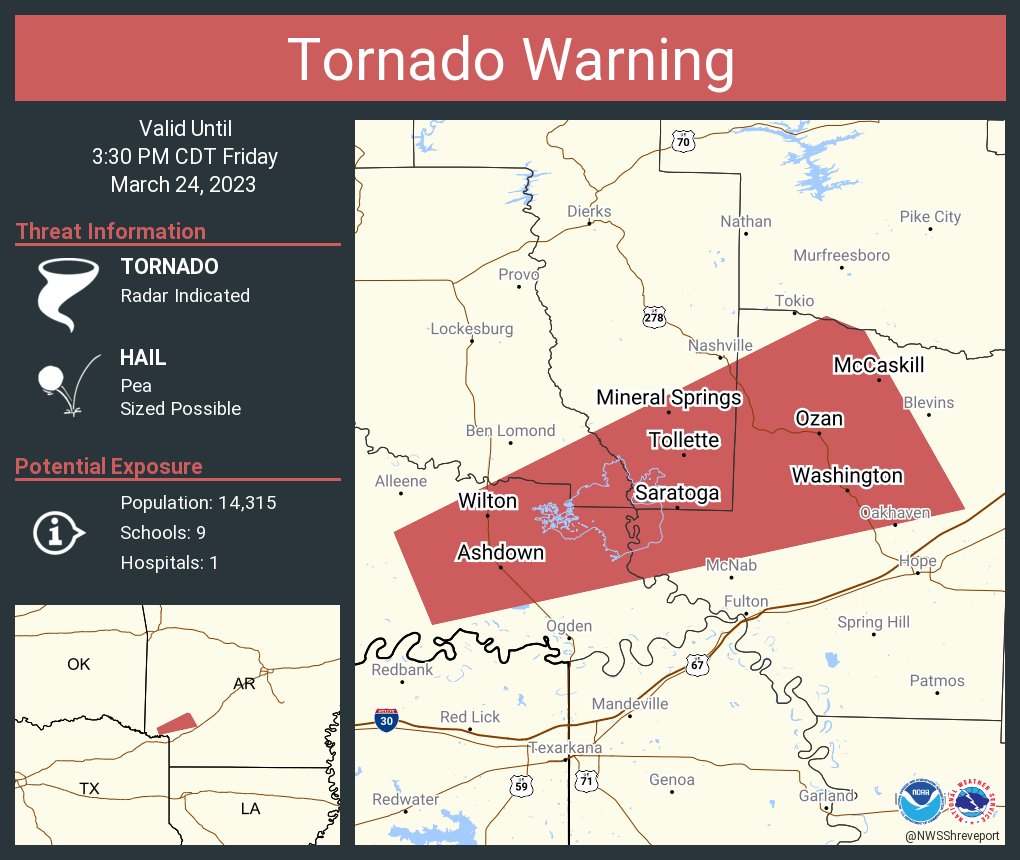 NWS Tornado on Twitter "Tornado Warning including Ashdown AR, Mineral