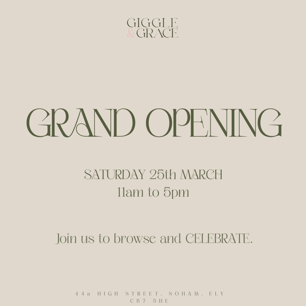 First new Ladies Boutique on Soham High Street opens tomorrow at 11am. Giggle & Grace owned and run by Ben and Jack 2 young entrepreneurs hoping to get their High Street thriving again! Please RT @mo_bakshi @CambridgeIndy @Cambslive @CamSocVent @visitely @IndieCamb @elystandard