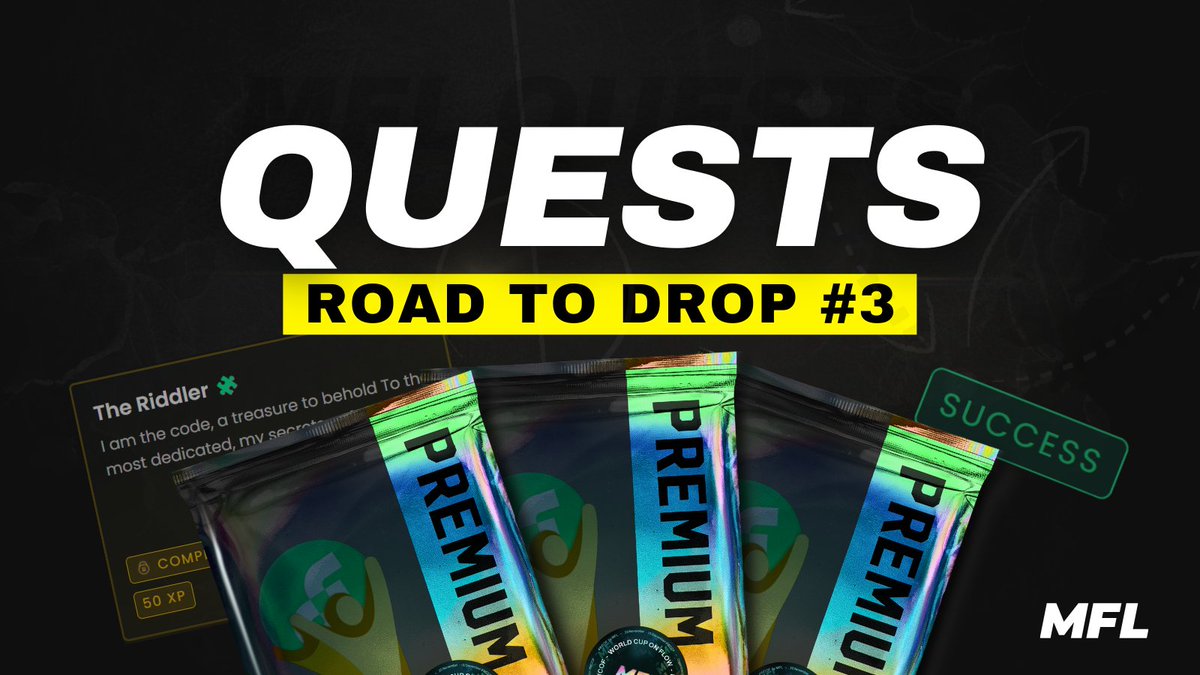 playMFL's tweet photo. 💨 NEW QUESTS SPRINT ❕

Win Packs &amp; priority access to our next drop by completing challenges 🤵

⌛ The sprint starts NOW until April 3rd
🆓 It's completely FREE to enter
🎁 EVERY participant has a chance to win

Get questing ➡️ https://t.co/jJrh5SXwZI

 #MFLquests #onFlow https://t.co/uFGV4LCDYD
