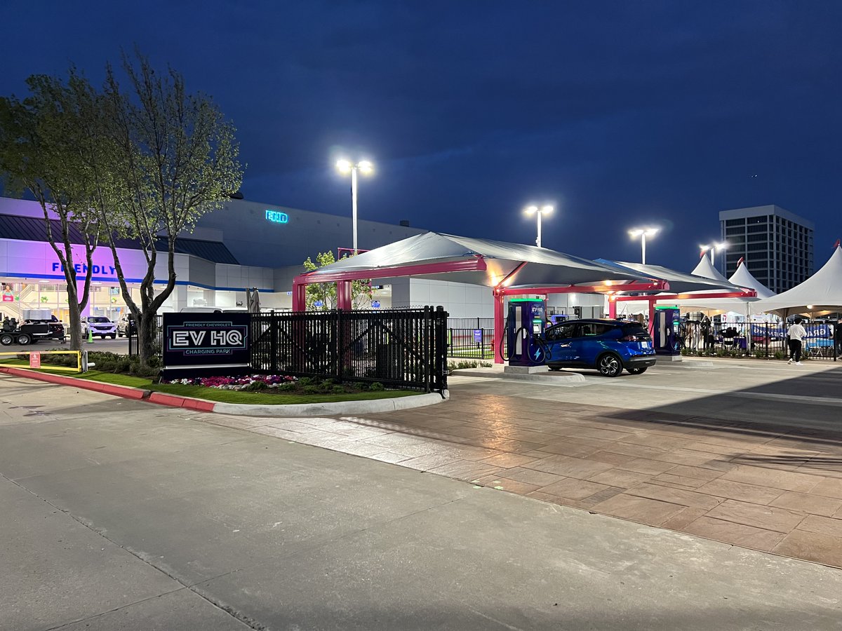 Looks like a really nice charging station setup. 8 DCFC, off-leash dog area, covered parking, right off the freeway. Good job @friendlychevy!