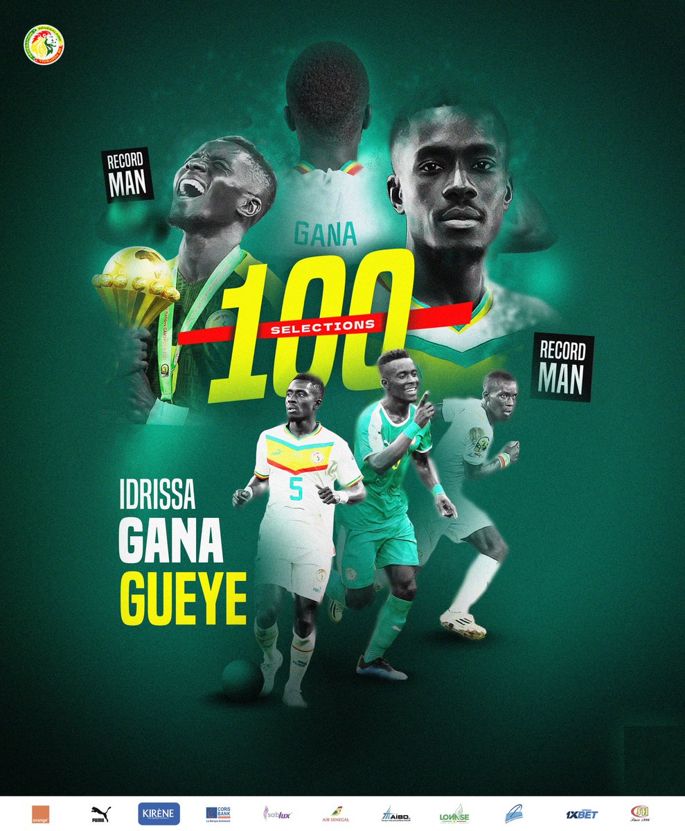 Fsfofficielle's tweet image. Idrissa Gana Gueye vient de franchir la barre des 100 sélections avec l’équipe nationale du Sénégal (record). 💯✅🇸🇳

#SENMOZ | #AFCON2023Q