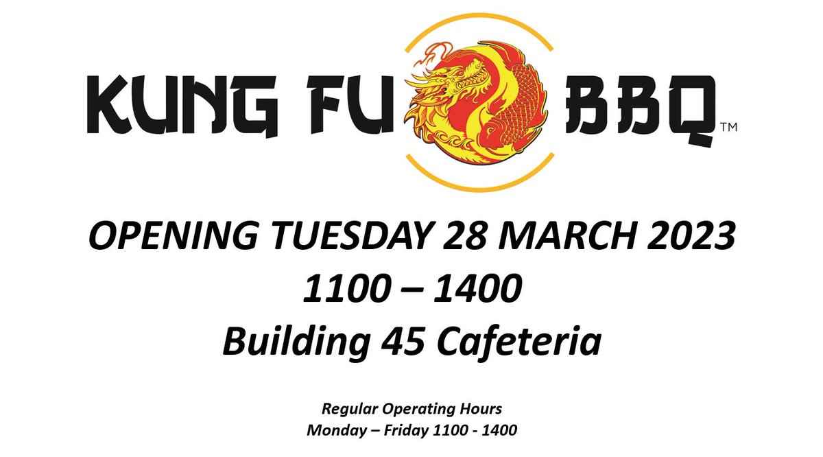 Join us for the Kung Fu BBQ Grand Opening in Bldg. 45 on Area B at 1100 on 28 March! Your favorites, Smoked Brisket Birria Tacos and Peach Moonshine Pulled Pork Grilled Cheese, will now be available 5 days a week! #wpafb #wrightpattersonexchange #kungfubbq #grandopening