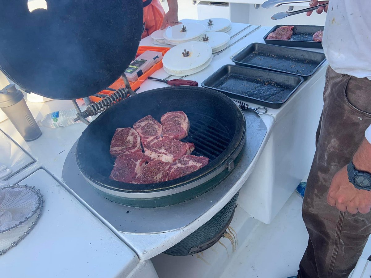 FishOrangeBeach's tweet photo. What’s for dinner?!! Nothing better than a steak on the boat on @BigGreenEgg https://t.co/7BuMUQXAIG