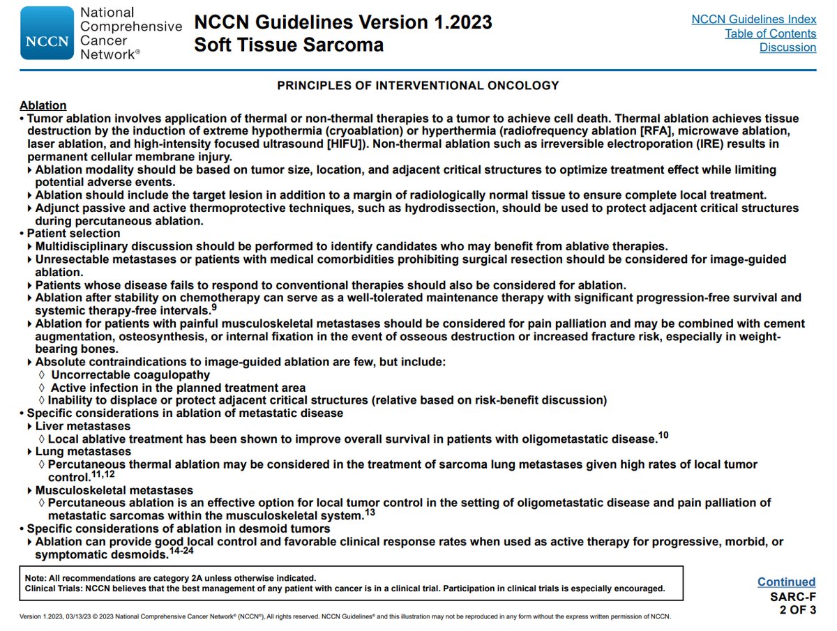 Wytyczne NCCN dotyczące mięsaków uaktualnione o osobny rozdział dotyczący onkologii interwencyjnej (radiologii interwencyjnej w onkologii). Bez tej dziedziny nie można obecnie mówić o kompleksowej opiece onkologicznej. #sarcoma #miesaki