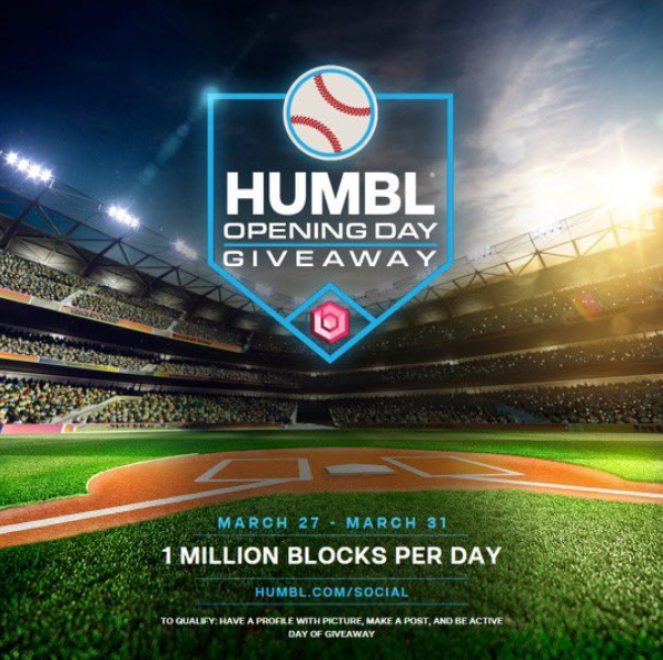 TAPinvest's tweet photo. To kickoff the #MLB season, we are running 1 million per day giveaway.

From March 27 through March 31, all users will be qualified to win 1 million BLOCKS per day by simply having a profile with a PFP on HUMBL Social, making a post &amp; being active the day of the giveaway!

#HUMBL https://t.co/0yZgsLocz5
