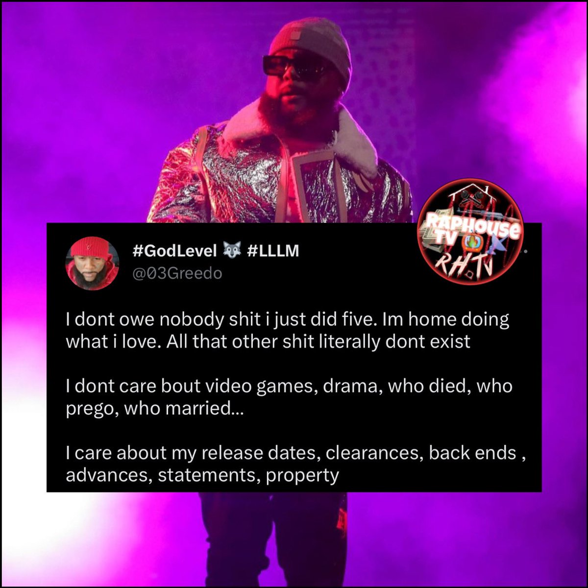 raphousetv2's tweet photo. 03 Greedo speaks after being released from jail after 5 years 💯🎯

He just Dropped one of the Hardest 33 song album out rn💿 🔥 https://t.co/GM5Eakp6O0