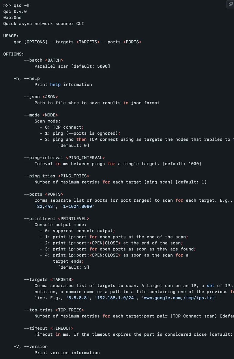 0xor0ne's tweet image. Minimalistic async network port scanner library:

Qscan: github.com/0xor0ne/qscan 

and its companion CLI tool:

Qsc: github.com/0xor0ne/qscan/…

#networkscanning #network #infosec #tool