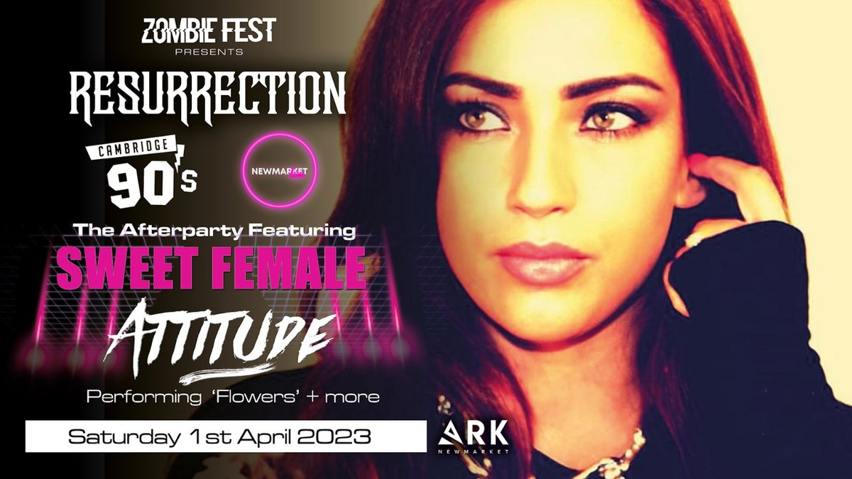 💥 Saturday 1st April - 90s v 00s

CONFIRMED - SWEET FEMALE ATTITUDE - LIVE PA! <a href="/LeanneSweetFA/">Sweet Female Attitude</a> 

⚠ Limited Tickets
📌 The Ark Newmarket
🎟 Early Bird Tickets £10 + BF
🎟 VIP Tickets £20 + BF
👉 Book your tickets - bit.ly/3mpMjOU

#Newmarket #SFA