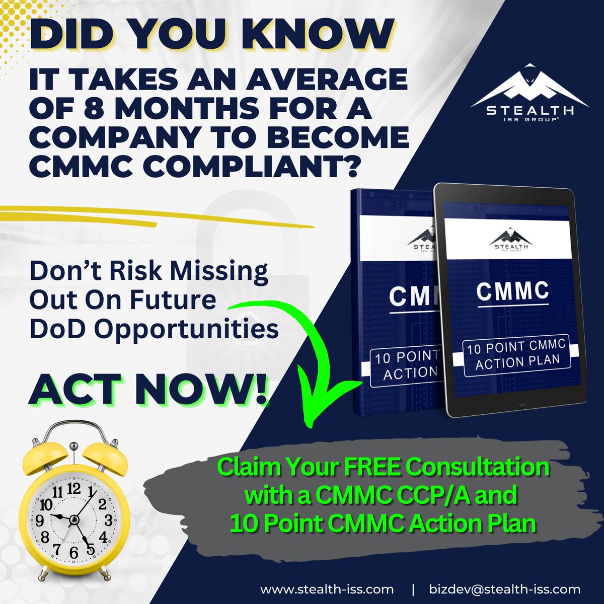 stealth_iss's tweet photo. Is your business ready for the DoD's CMMC compliance requirements that are fast approaching?

Start preparing now!

Schedule your free consultation with a CMMC CCP/A today: https://t.co/SVOkTQbF15

#stealthiss #cmmc #securitycompliance #riskassessment #riskmanagement https://t.co/i1sK1Ayyon