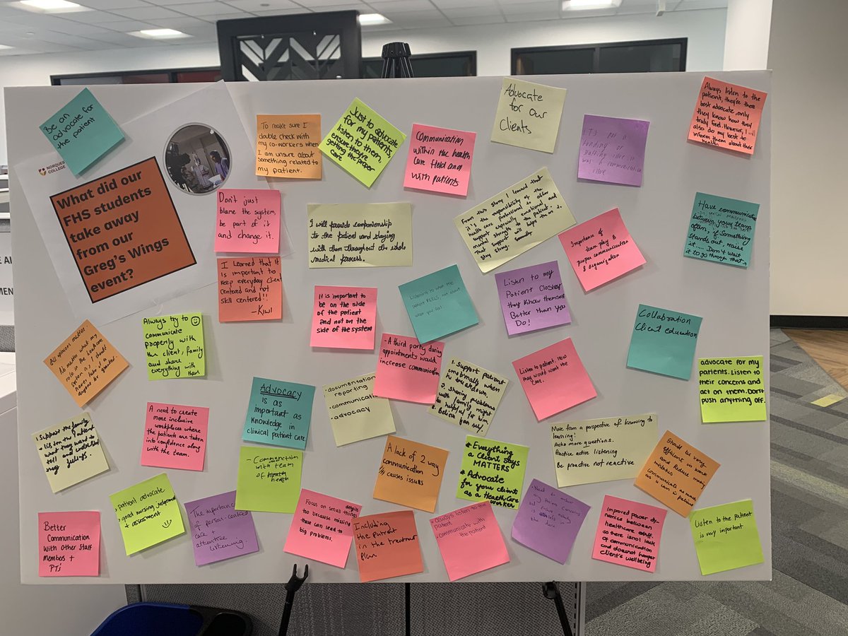 BevSuntjens's tweet photo. Yesterday I shared the success of the @NorQuest Faculty of Health Studies @gregswings conversation with 175 students from 11 health programs there. But the impact of these take-always? Immeasurable.  These students will indeed be Difference Makers in a system that needs them. https://t.co/OxoIPHBA6G
