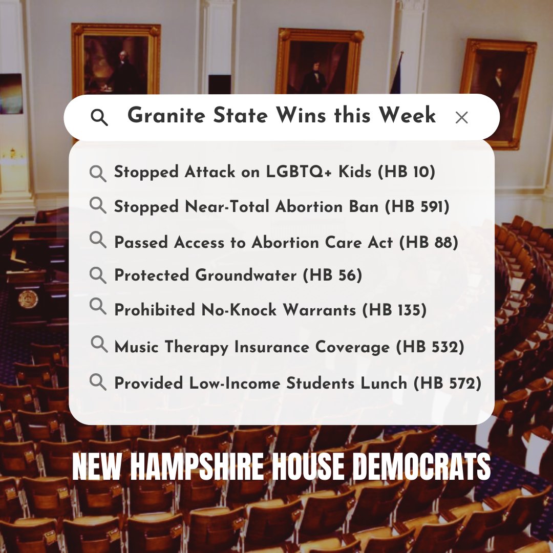 NHHouseDems's tweet photo. This week, @NHHouseDems stood strong against right-wing culture wars and pushed forward legislation for a stronger Granite State. #NHPolitics https://t.co/NA00sPeNMs