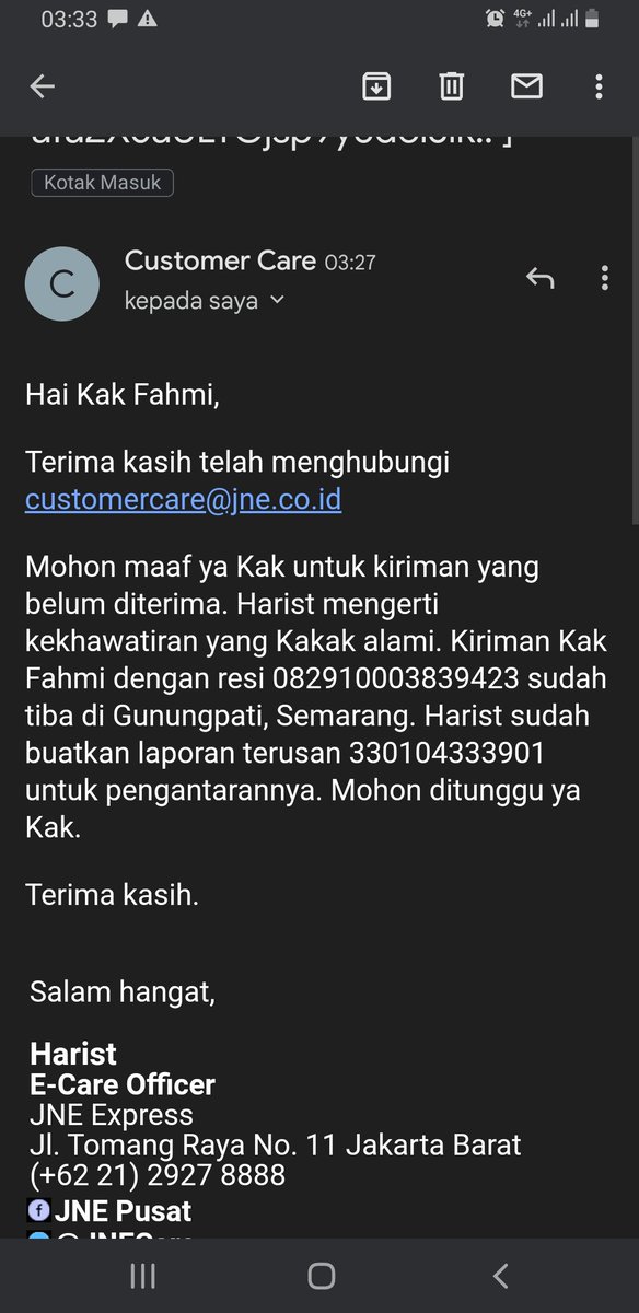 fahmiucingII's tweet photo. @JNECare Service yes gagal: 082910003839423 https://t.co/12HtvSyj8R