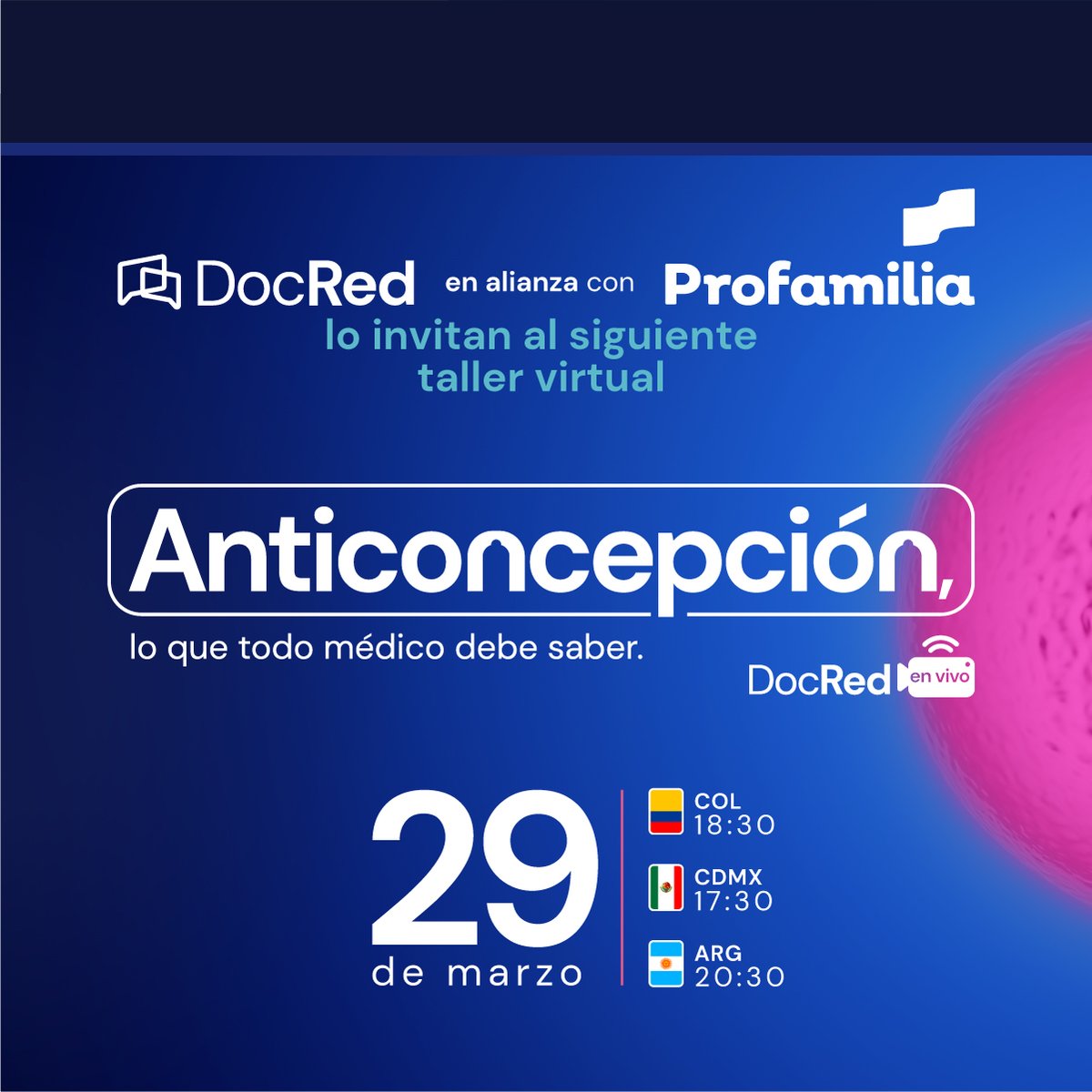Docredlatam's tweet photo. 📌 ¡@ProfamiliaCol  y DocRed tienen una invitación especial para usted!

👉 Agéndese ahora en https://t.co/jPbEQzvdDh.

¡Pase la voz con sus colegas y acompáñenos! ✅

#DocRed #anticoncepcion #fertilidad #reproduccion #infertilidad #ovulo #espermatozoide #mujer #hombre https://t.co/Fb5GUUEoz4