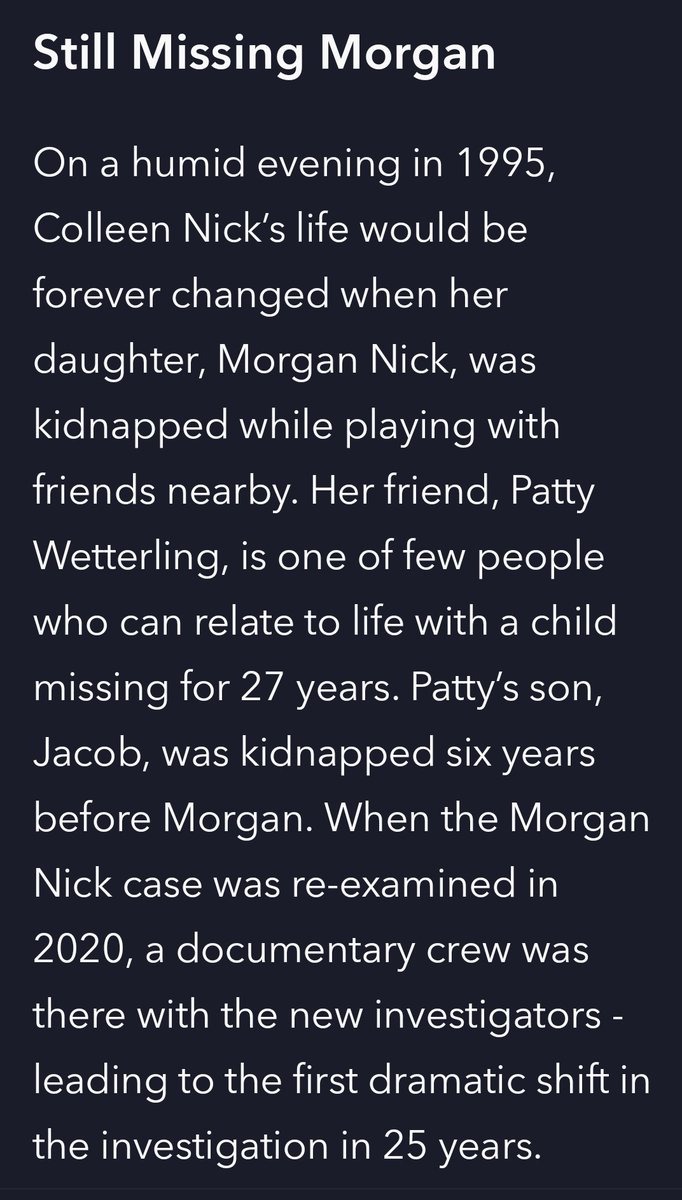 DonnaIRL's tweet photo. Watching #StillMissingMorgan on Disney +.
I knew about this case but Jesus your heart would break listening to her mother being interviewed. Life changed in a split second. https://t.co/dzW7sTsdE4
