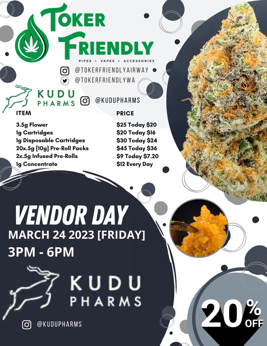TokerFriendlyWA's tweet photo. Vendor day!!! Come say high! https://t.co/3opE7x2nVE