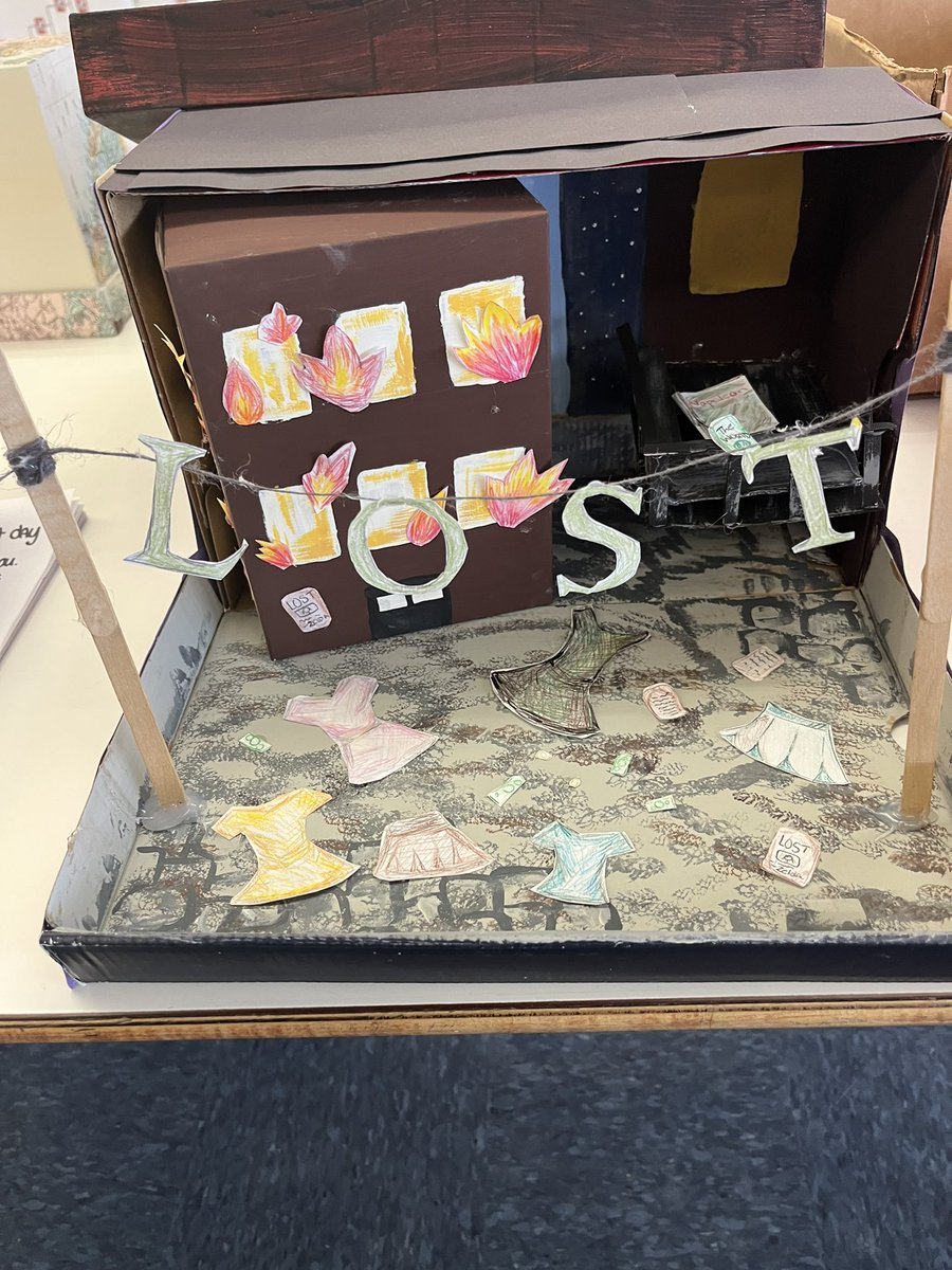 Some of the #MarchBookMadness Section Winners from Team 8-4! Students took the time to create dioramas, mobiles, or sculptures to represent important aspects of their independent novels! #bookchoice #idependentreading @LIB_OMS @MrsFWasserman