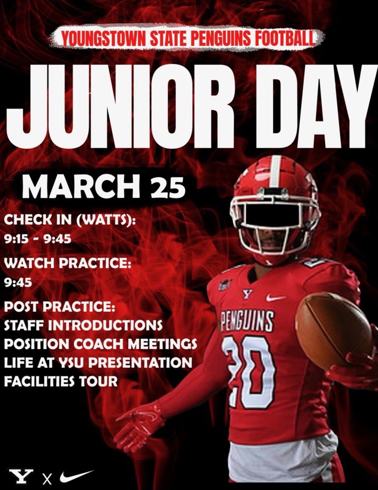 Excited to be visiting Youngstown State’s junior day tomorrow!